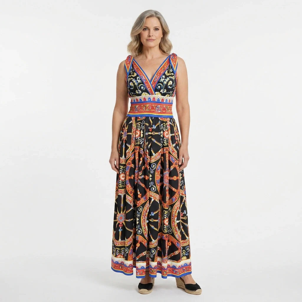 Carretto Maxi Dress with Bow Shoulders