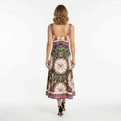 Carretto Print Flared Silk Midi Dress