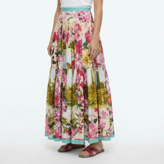 Floral Maxi Cotton Skirt with Ancient Sicily Print