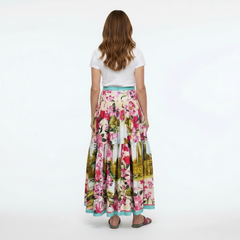 Floral Maxi Cotton Skirt with Ancient Sicily Print