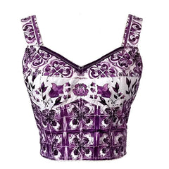 Italian Luxury Purple "Majolica Inspired" Print 100% Cotton Top – Elegant Women’s Designer-Inspired Fashion