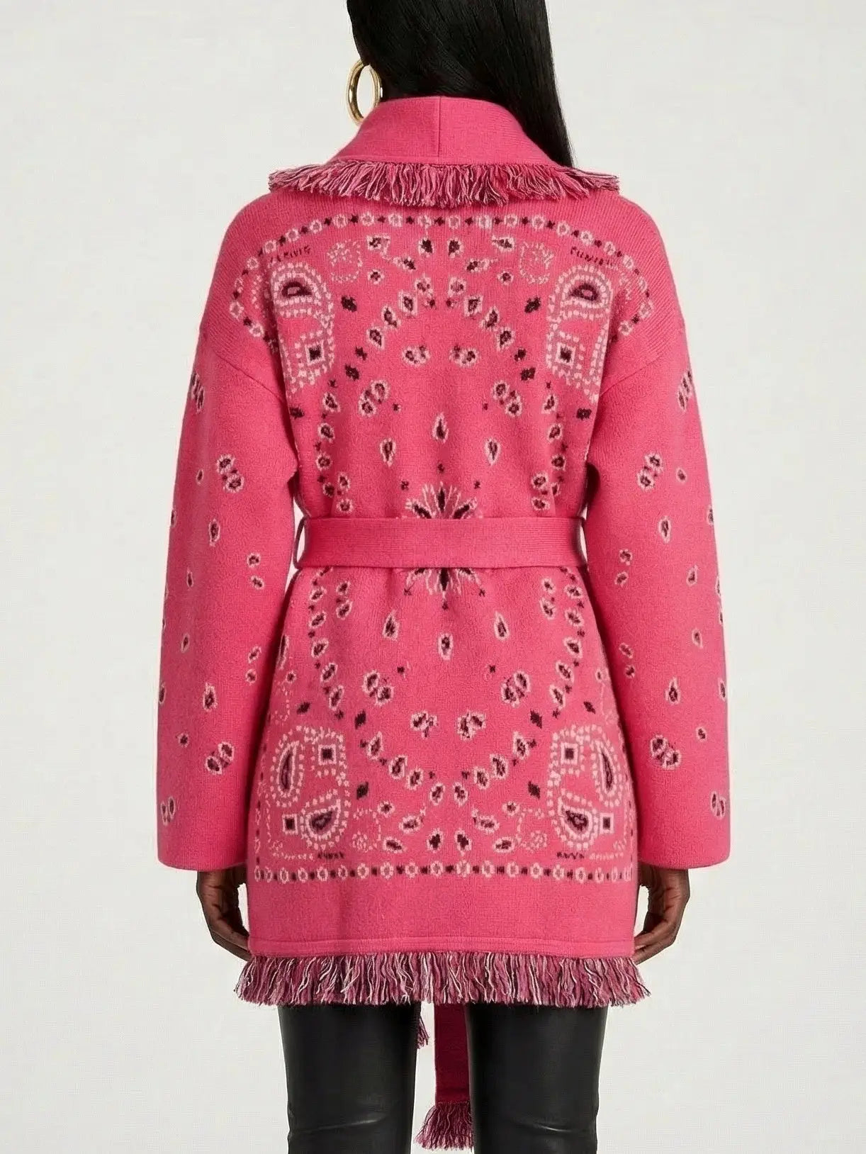 Fuchsia Paisley Wool-Cashmere Belted Cardigan