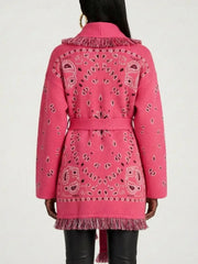 Fuchsia Paisley Wool-Cashmere Belted Cardigan