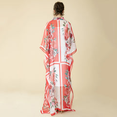 Bohemia Chiffon Long Floral Print Maxi Dress Loose Kaftan Dresses With Rose Print