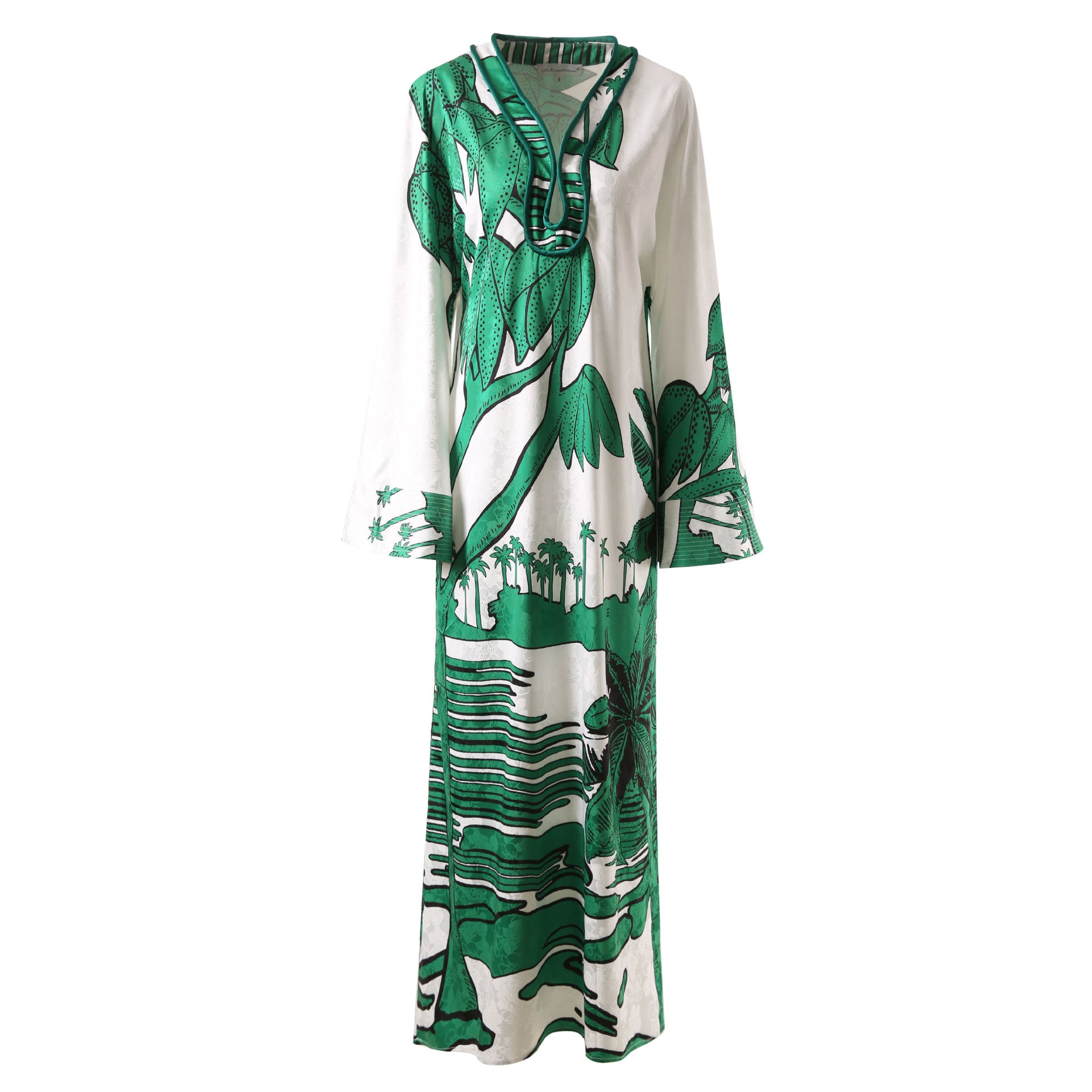 Women Casual Loose Printed Jacquard Kaftan Long Dress