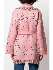 Pink Jacquard Long Cardigan