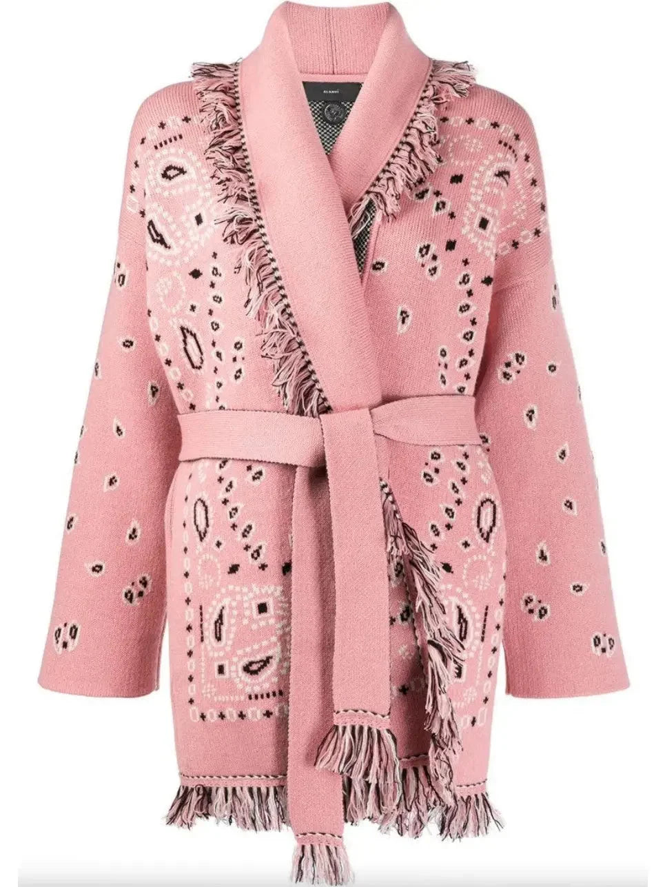 Pink Jacquard Long Cardigan