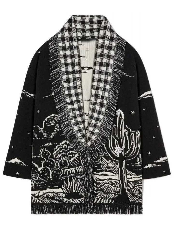 Belted Desert Night Fringed Cardigan