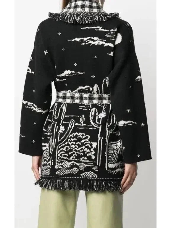 Belted Desert Night Fringed Cardigan