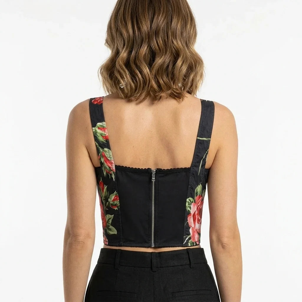 Midnight Roses Cotton Bustier Top