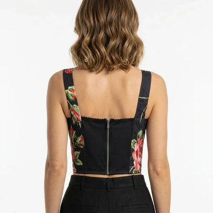 Midnight Roses Cotton Bustier Top