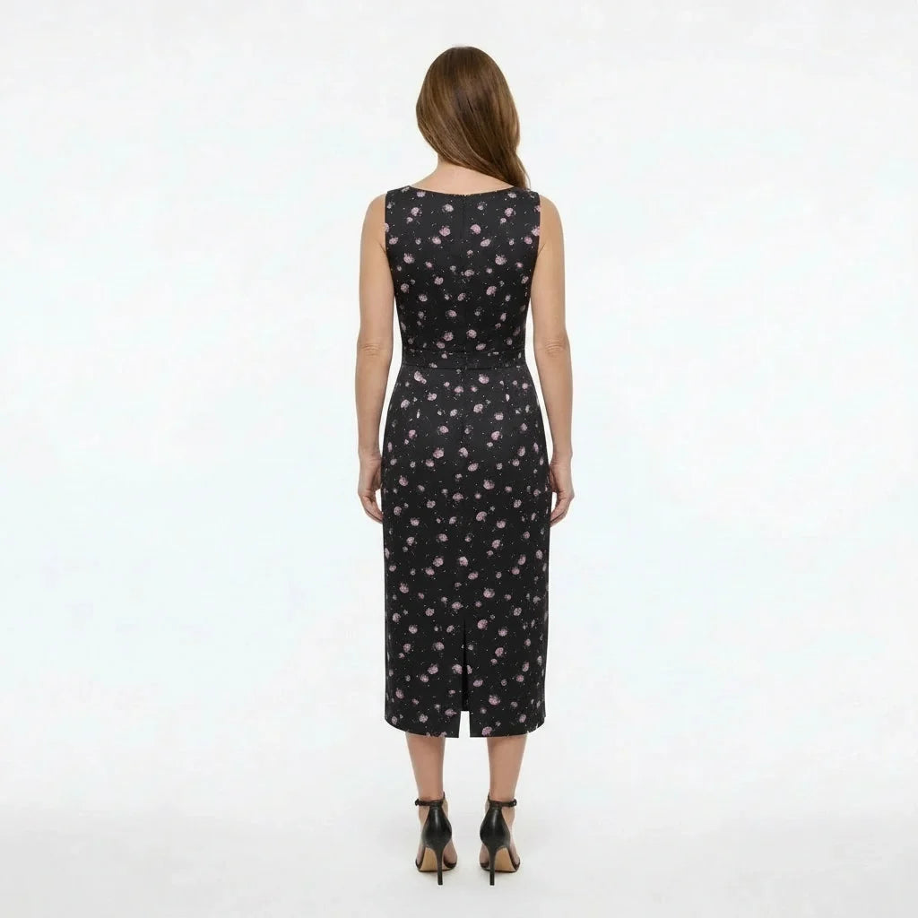 Pink Carnations Floral Silk Midi Dress