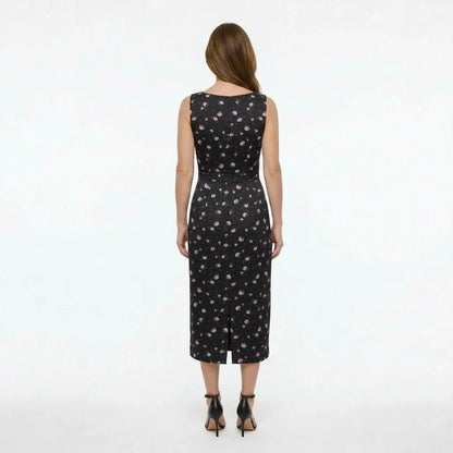 Pink Carnations Floral Silk Midi Dress