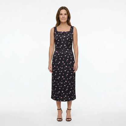 Pink Carnations Floral Silk Midi Dress