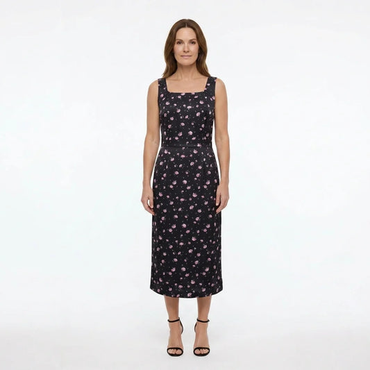 Pink Carnations Floral Silk Midi Dress