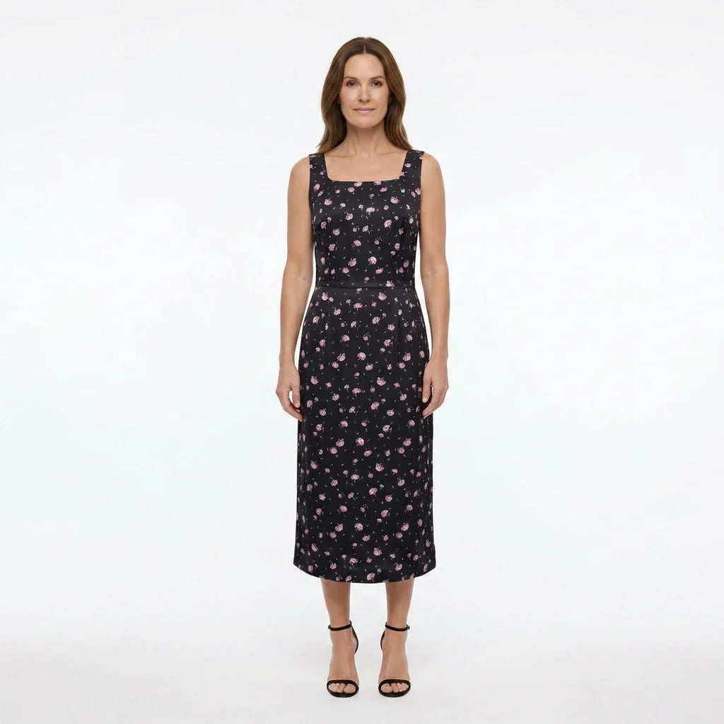 Pink Carnations Floral Silk Midi Dress