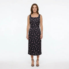 Pink Carnations Floral Silk Midi Dress