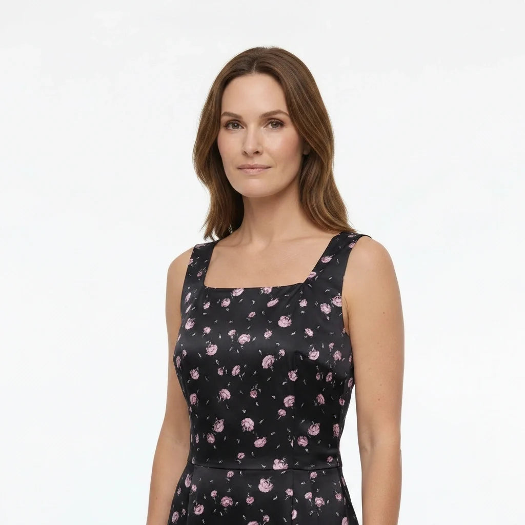 Pink Carnations Floral Silk Midi Dress