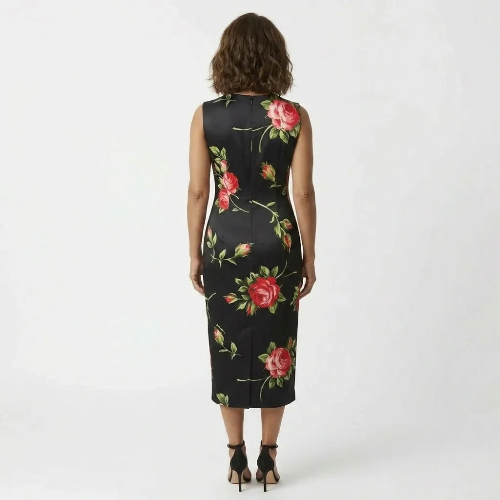 Midnight Roses Floral Silk Midi Dress