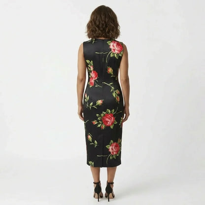 Midnight Roses Floral Silk Midi Dress
