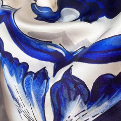 Blue Majolica Porcelain print long sleeve silk midi dress