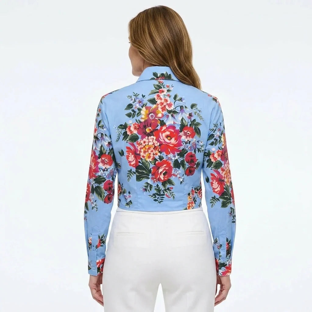 Floralia Italiana Blue Cotton Blouse