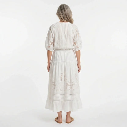 White Broderie Cotton Blouse and Skirt Set