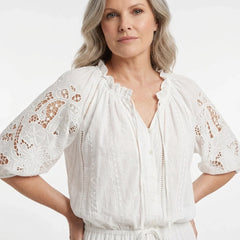 White Broderie Cotton Blouse and Skirt Set