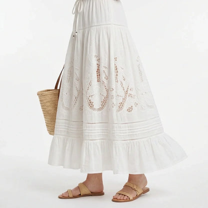 White Broderie Cotton Blouse and Skirt Set