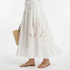 White Broderie Cotton Blouse and Skirt Set