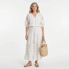 White Broderie Cotton Blouse and Skirt Set