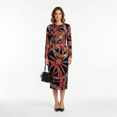 Carretto Silk Midi Dress with Long Sleeves