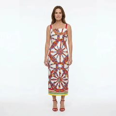 Carretto Print White Silk Midi Dress