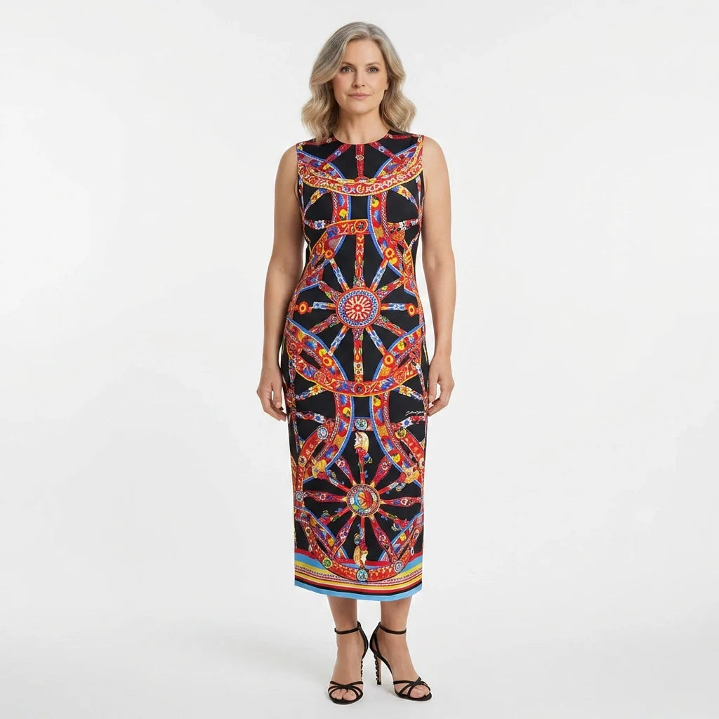 Carretto Black Silk Midi Dress