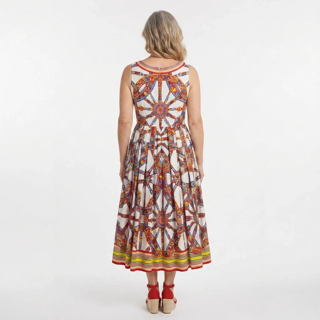 Sicilian Carretto Cotton Midi Dress with Pockets