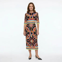 Carretto Silk Midi Dress with Half Sleeves