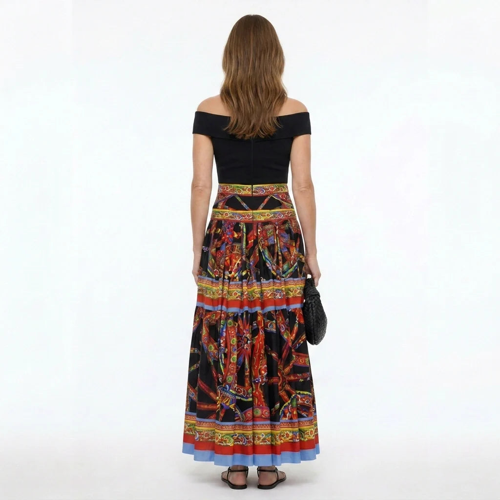 Sicilian Carretto Print Maxi Cotton Skirt