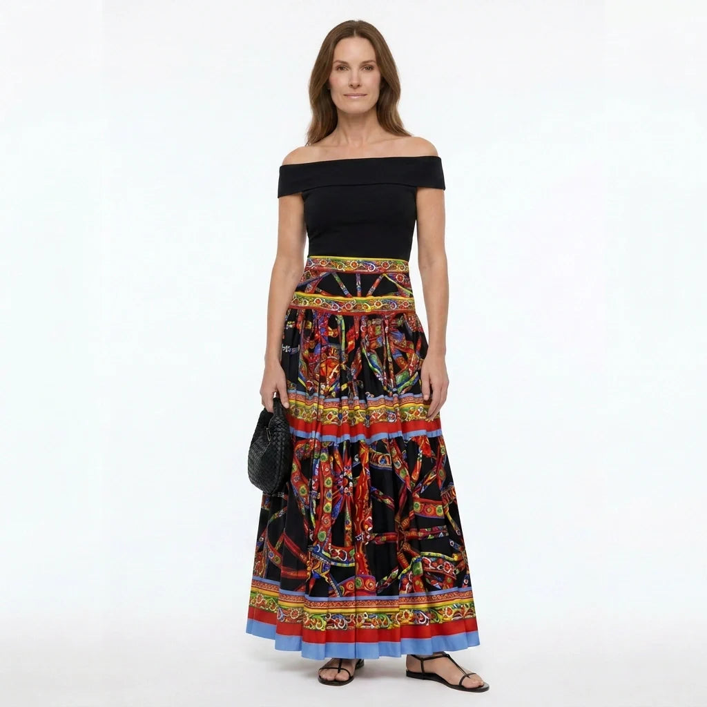 Sicilian Carretto Print Maxi Cotton Skirt