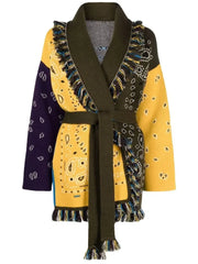 Color-Contrasting Bandana Jacquard Cashmere-Blend Cardigan