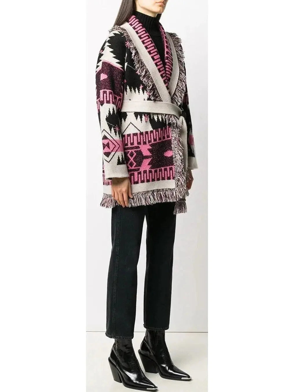 Cosmic-Pattern Fringed-Edge Cardigan