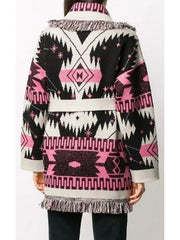 Cosmic-Pattern Fringed-Edge Cardigan