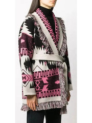 Cosmic-Pattern Fringed-Edge Cardigan