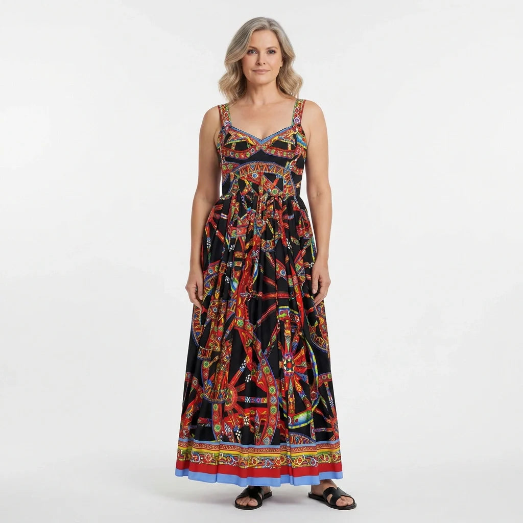 Sicilian Carretto Maxi Bustier Dress