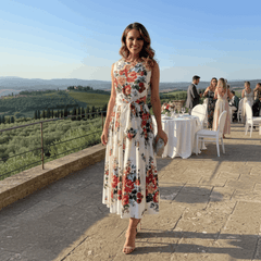 Floralia Italiana White Cotton Midi Dress with Tie Belt