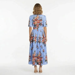 Floralia Italiana Blue Cotton Midi Shirt Dress