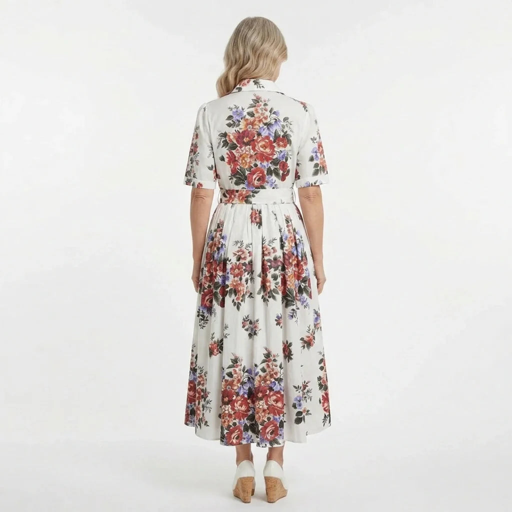 Floralia Italiana White Cotton Midi Shirt Dress