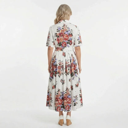 Floralia Italiana White Cotton Midi Shirt Dress