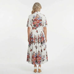Floralia Italiana White Cotton Midi Shirt Dress