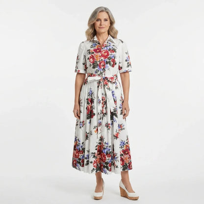 Floralia Italiana White Cotton Midi Shirt Dress