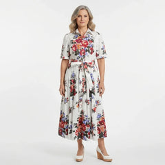 Floralia Italiana White Cotton Midi Shirt Dress